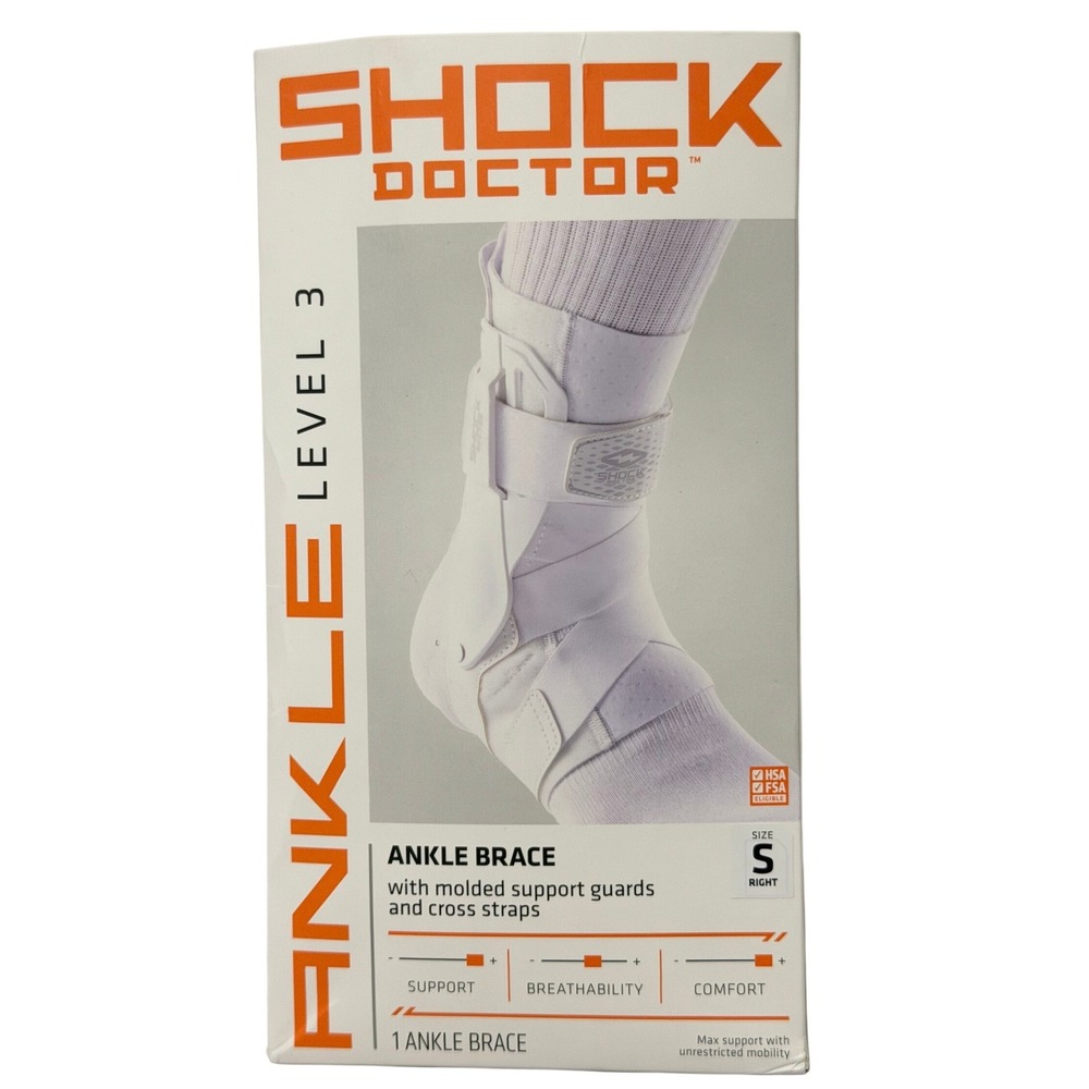 Shock Doctor Level 3 Ankle Brace Small Right White Molded Guards Cross Straps